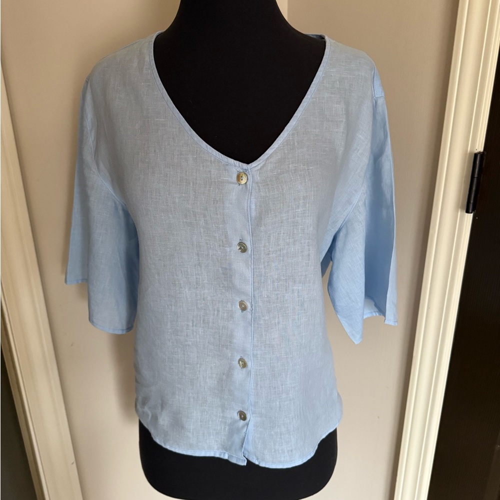 Cynthia Rowley Sky Blue Button-Down Women's Linen Shirt
